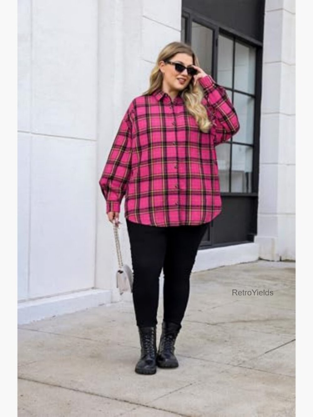 Plus Size Lightweight Flannel Button Down Shirt Blouses Casual Boyfriend Shacket - Picture 5 of 7